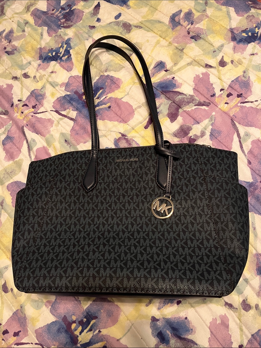Michael Kors Navy Logo Mk Charm Tote